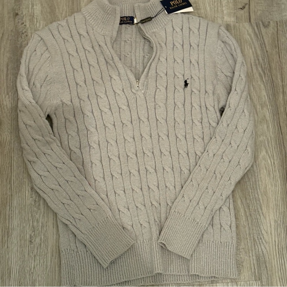 Men's Gray Cable Knit Zip-Up Sweater